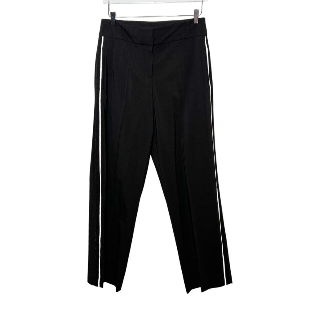 Karen Millen Black High Rise Wool Tuxedo Stripe Straight Wide Women’s Pants Sz 8